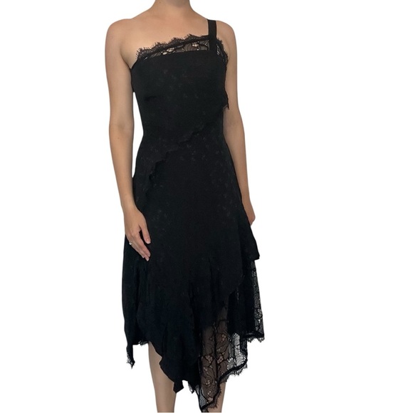 Anthropologie Asymmetrical Lace Maxi Dress Black Formal Size 0 Extra Small New - Picture 1 of 8